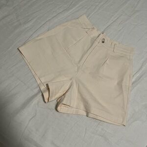 Cream High Waist Shorts with Structured Fabric